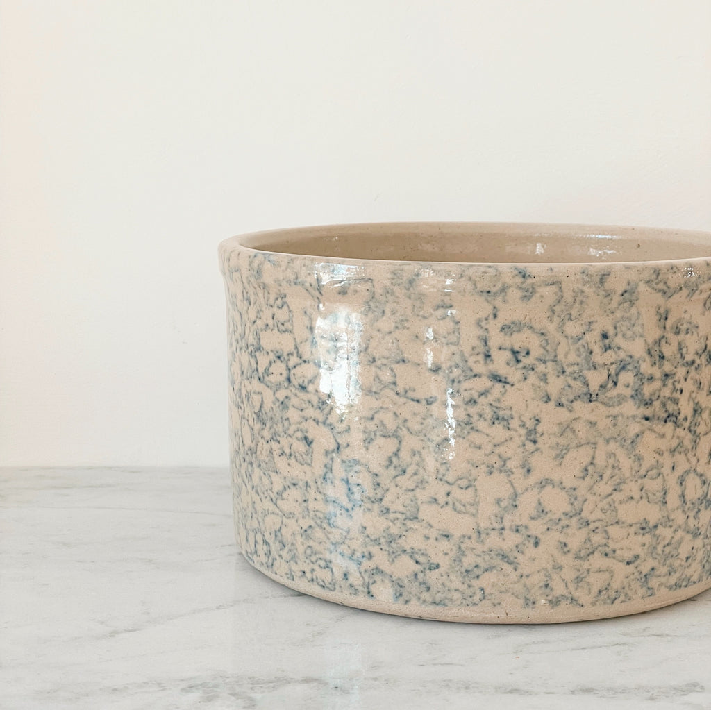 Roseville Blue Spongeware Crock