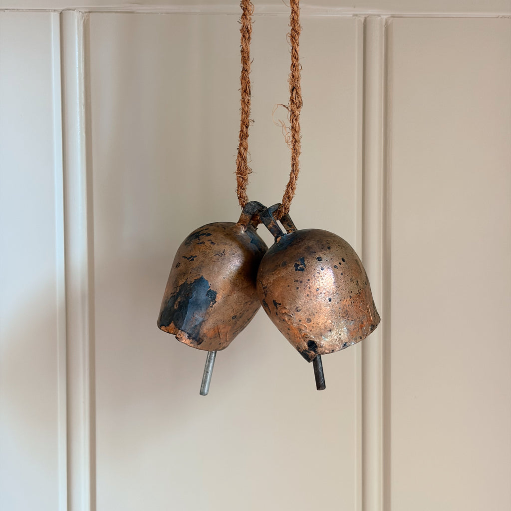Pair of Petite Brass-Finished Iron Cow Bells