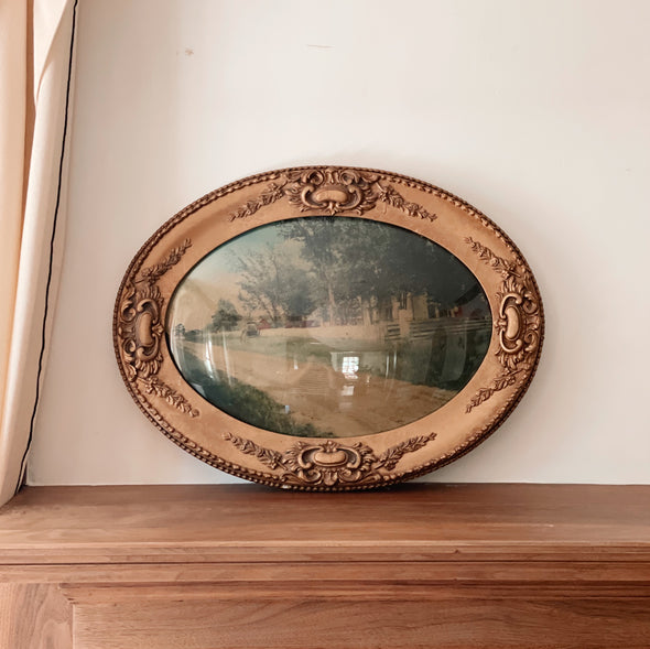 Gold Framed Convex Farm Scene Art