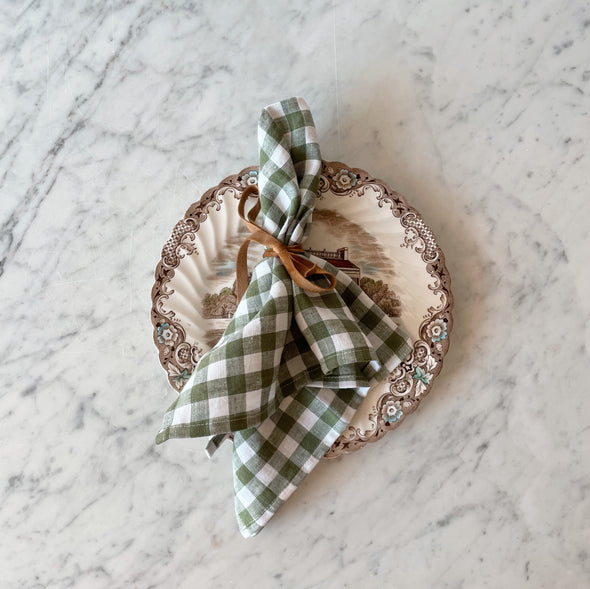 Bayberry Green Gingham Linen Napkin Set