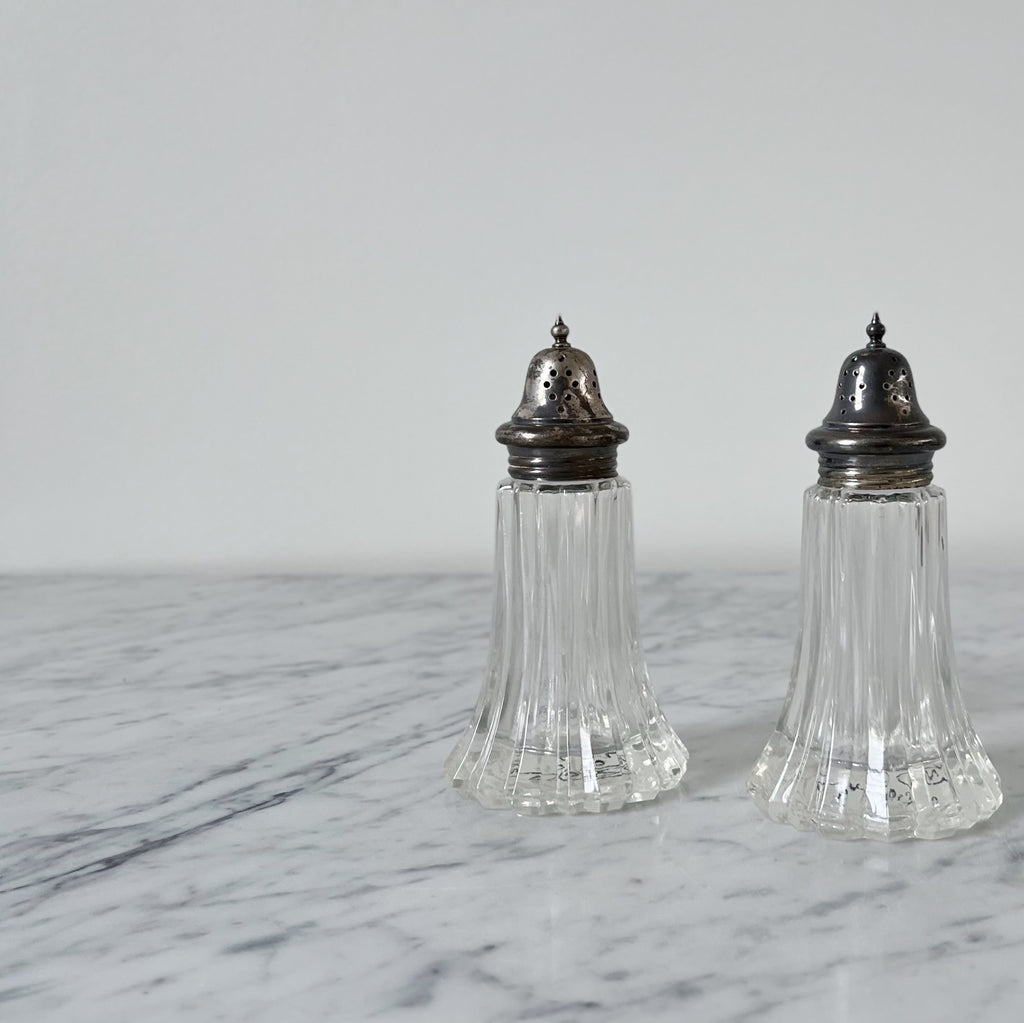 Pair of Large Fluted Glass Salt & Pepper Shakers