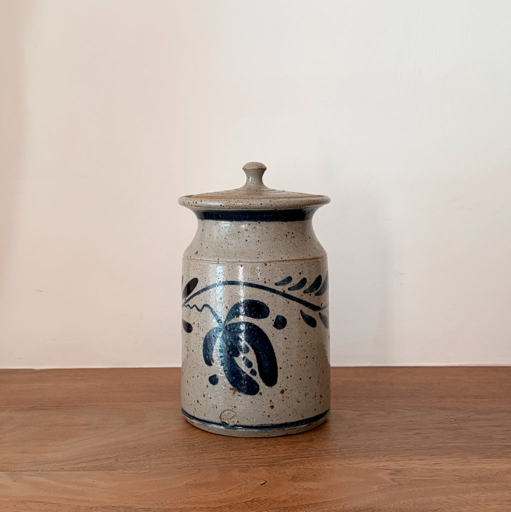 Hand-Painted Stoneware Lidded Canister
