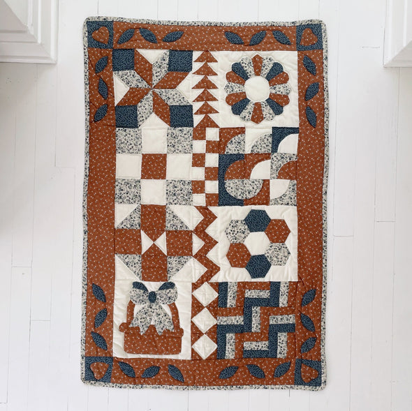 Hand-Stitched Cinnamon & Navy Crib Quilt