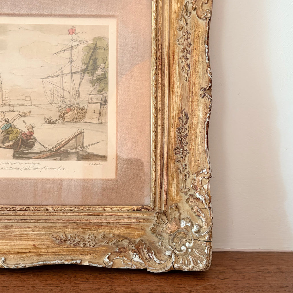 Antique Framed Hand-Colored Engraving from Duke of Devonshire Collection