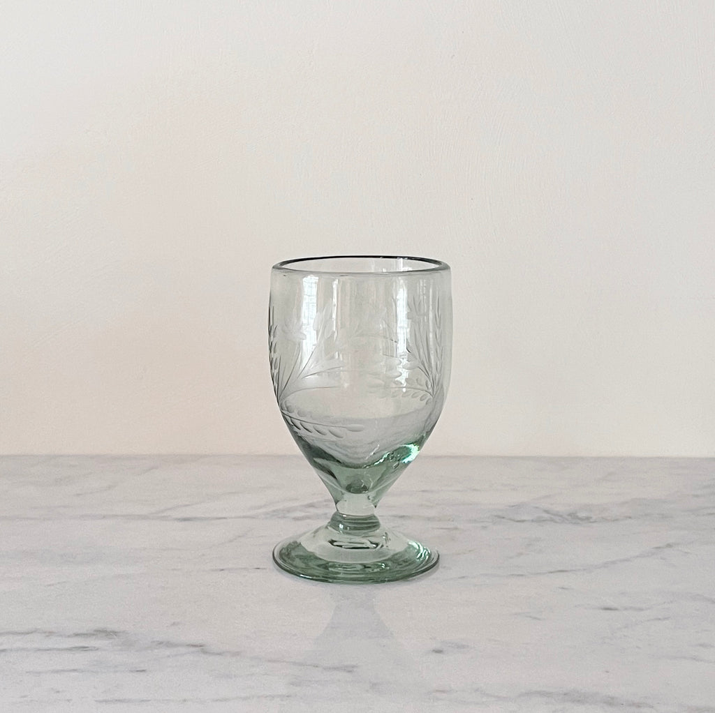 Hand-Etched Footed Glass