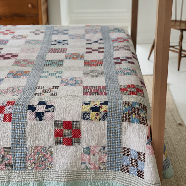 Josephine | Vintage Colorful Gingham Double Nine Patch Block Quilt ...