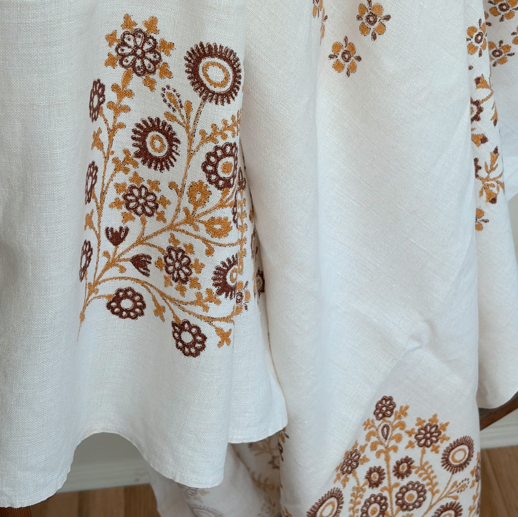Vintage Block-Printed Linen Tablecloth