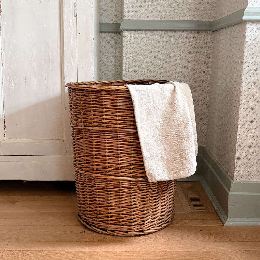Tall Vintage Wicker Laundry Basket