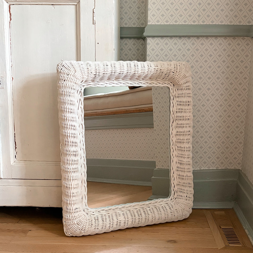 Coastal White Wicker Mirror