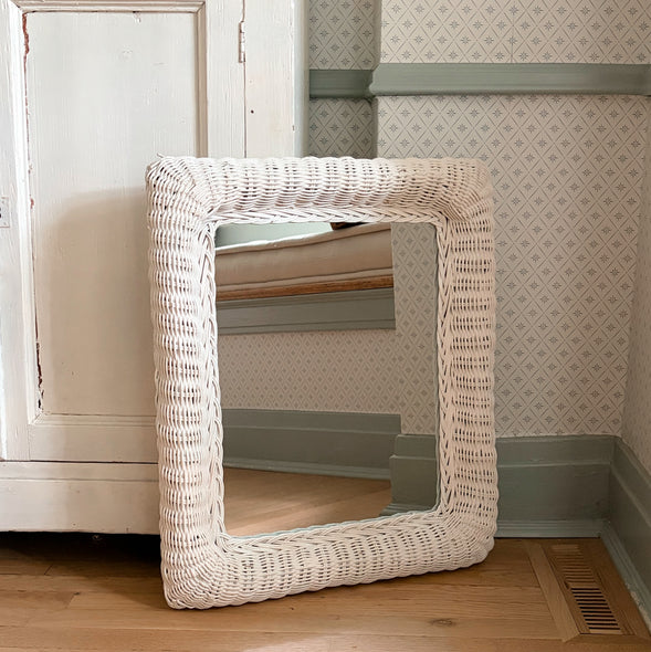 Coastal White Wicker Mirror