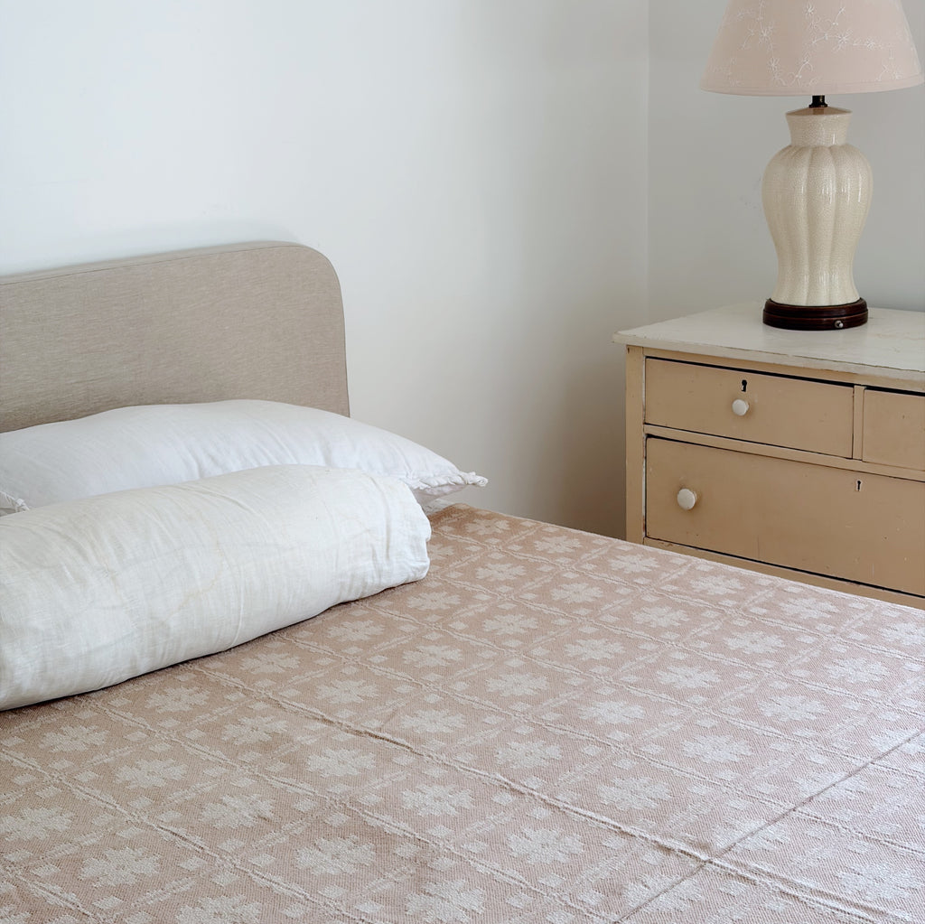 Antique Taupe and Ivory Jacquard Coverlet