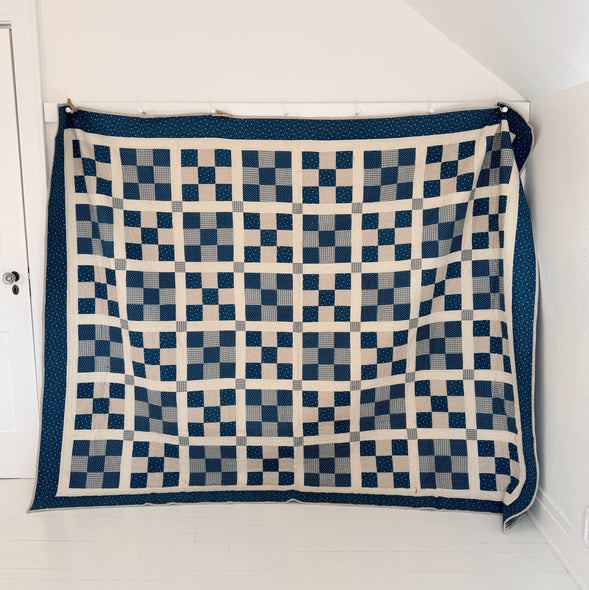 Hand-Stitched Starry Night Nine Patch Quilt