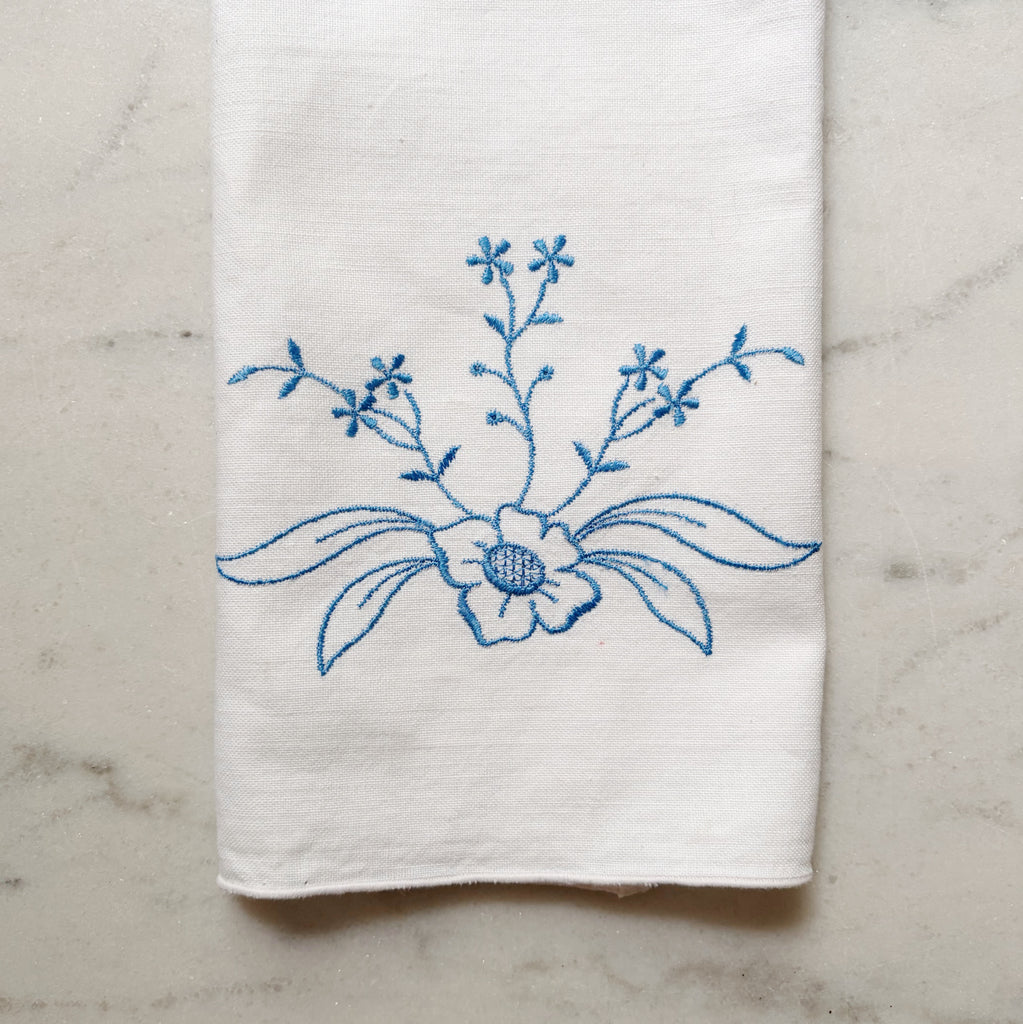 Blue Floral Hand-Embroidered Napkin