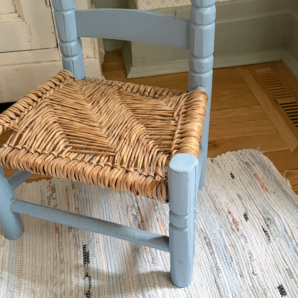 Children’s Light Blue Rush Seat Chair