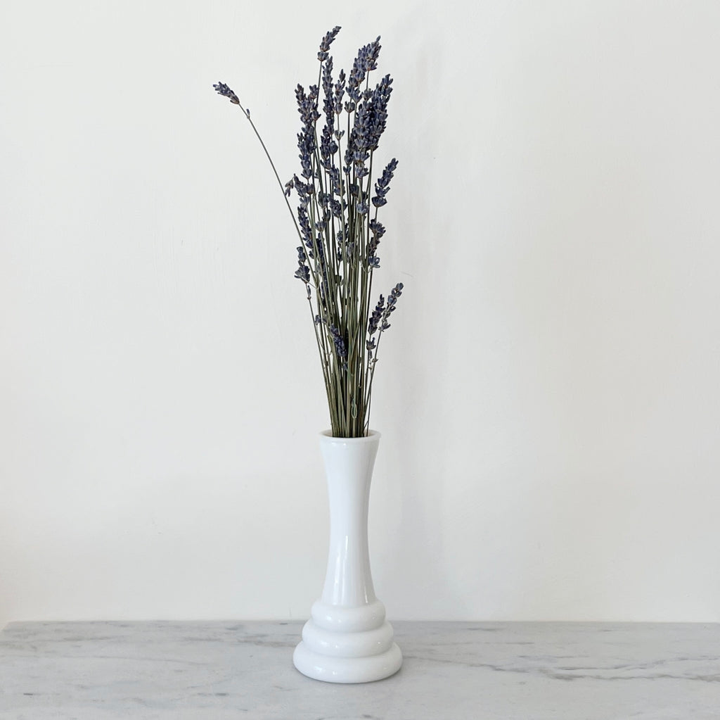 Milk Glass Bud Vase with Lavender