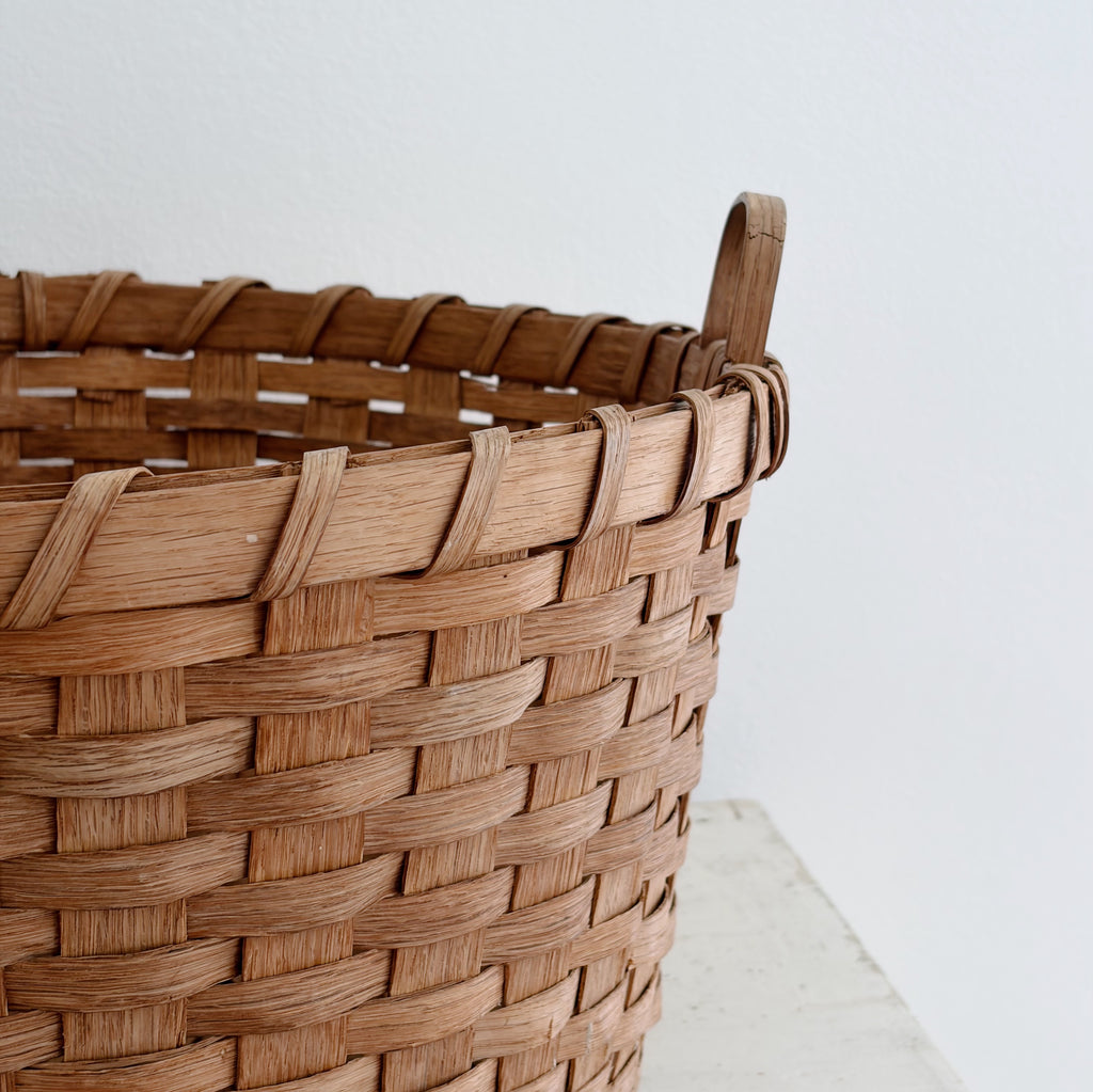 Antique Hickory Handwoven Round Basket