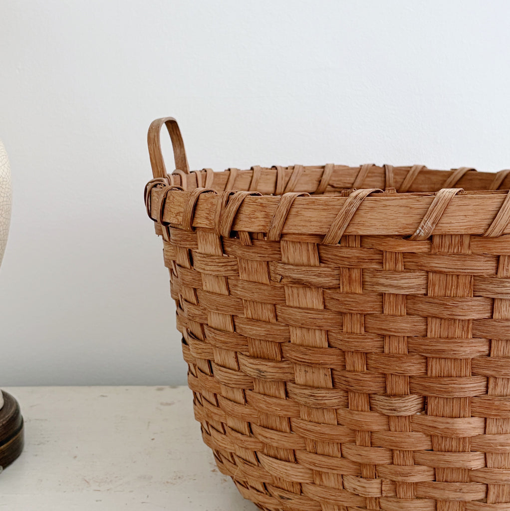 Antique Hickory Handwoven Round Basket