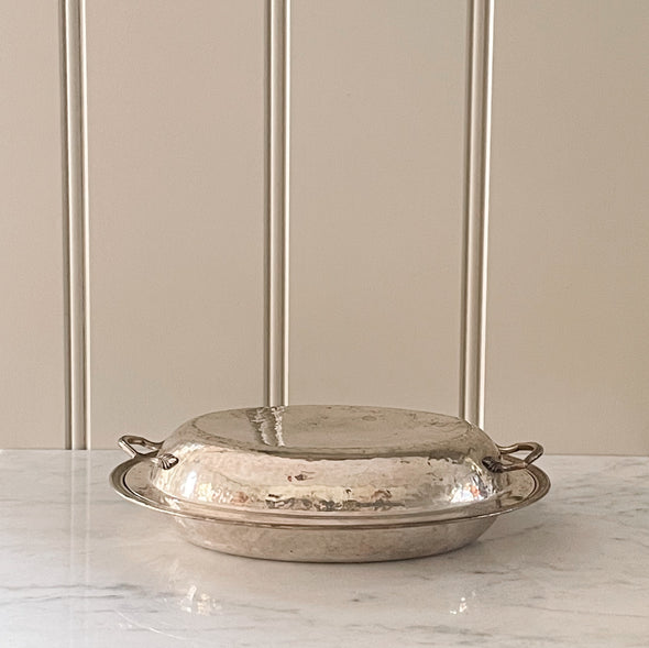 Oval Hammered Silver-Plated Lidded Dish