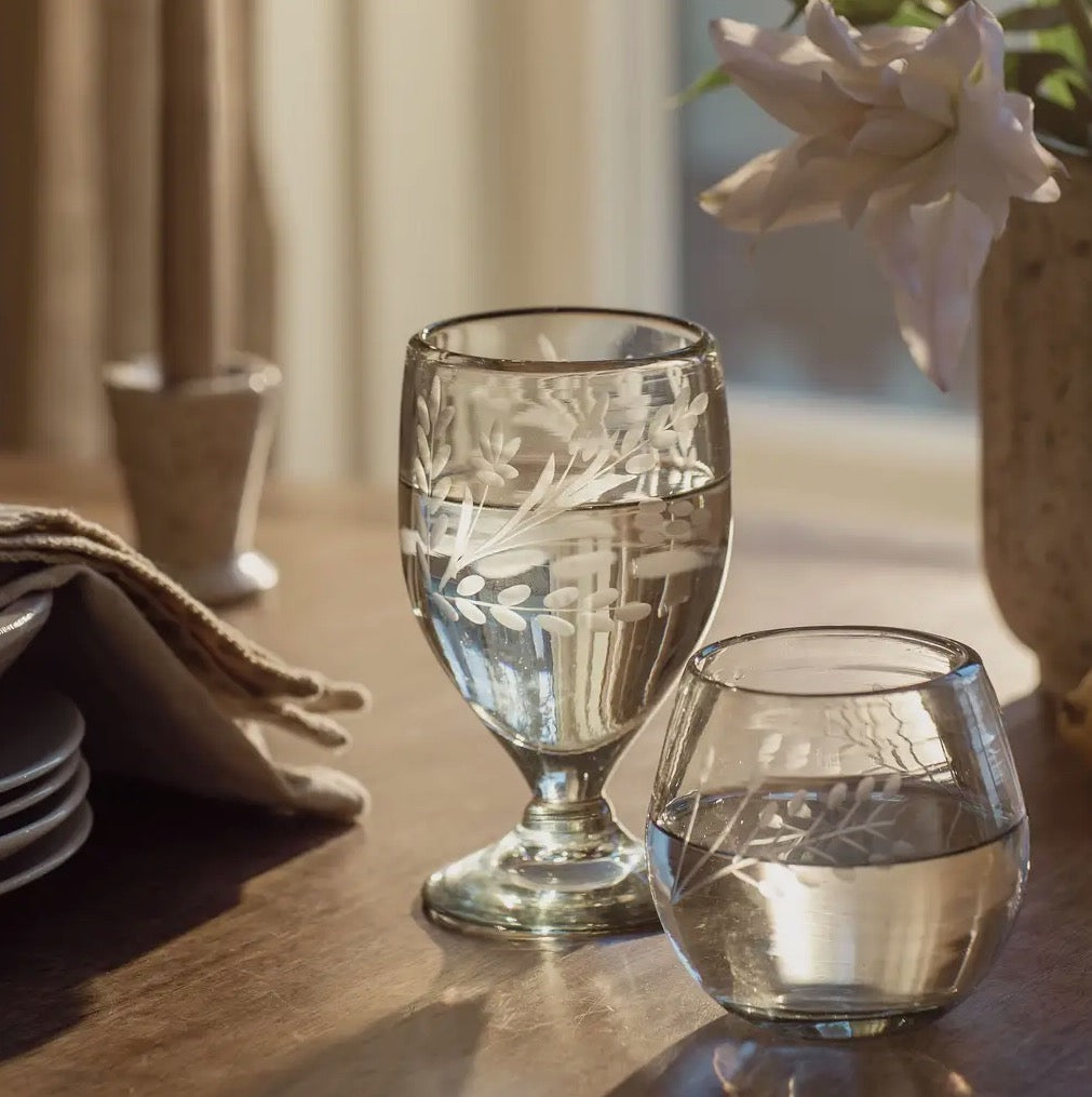 Hand-Etched Footed Glass