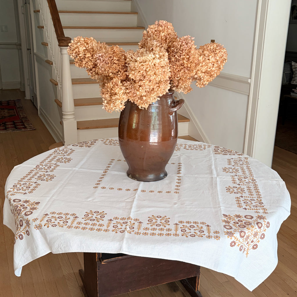 Vintage Block-Printed Linen Tablecloth