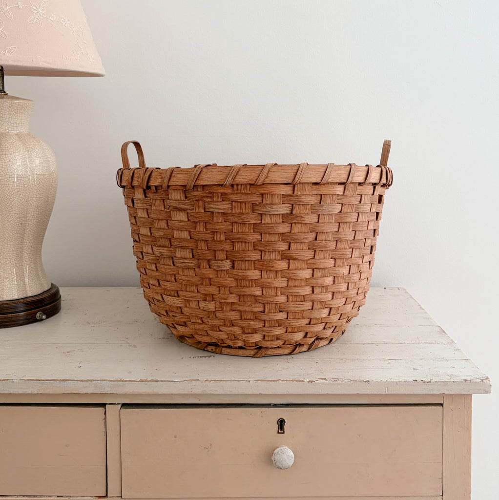 Antique Hickory Handwoven Round Basket