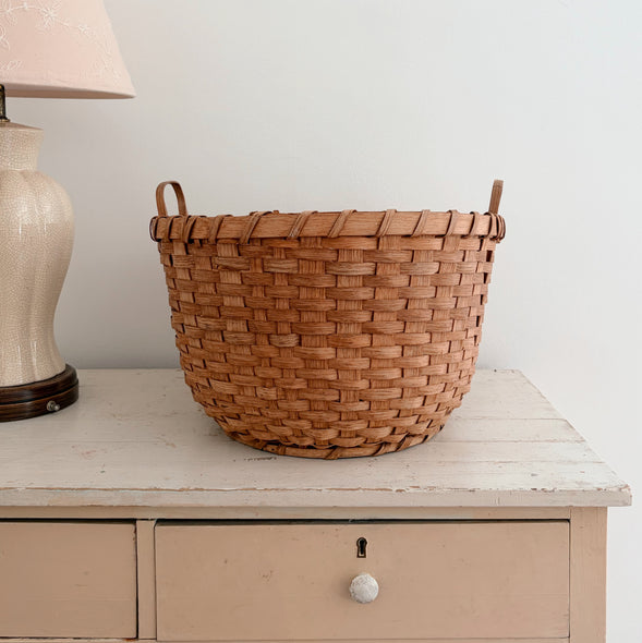 Antique Hickory Handwoven Round Basket