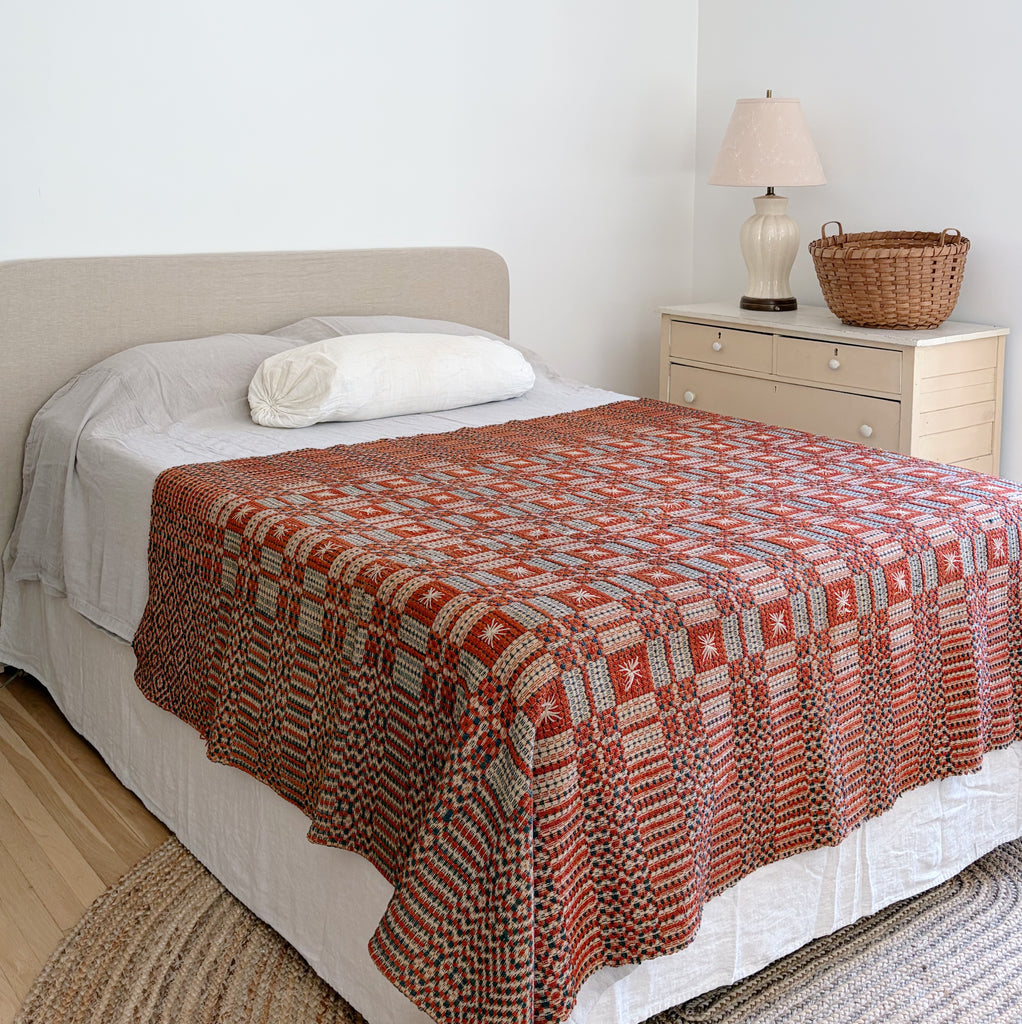 Antique Overshot Wool Coverlet