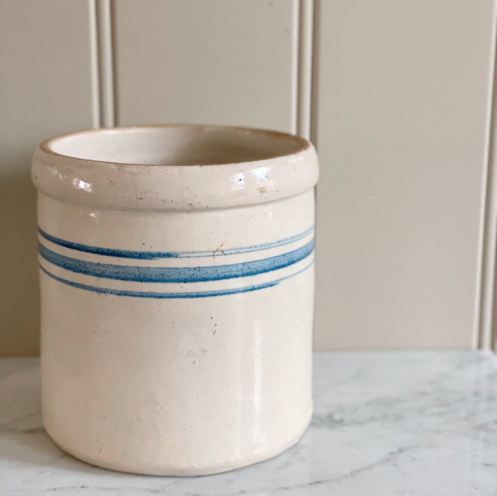 Vintage Crock with Hand Painted Stripe