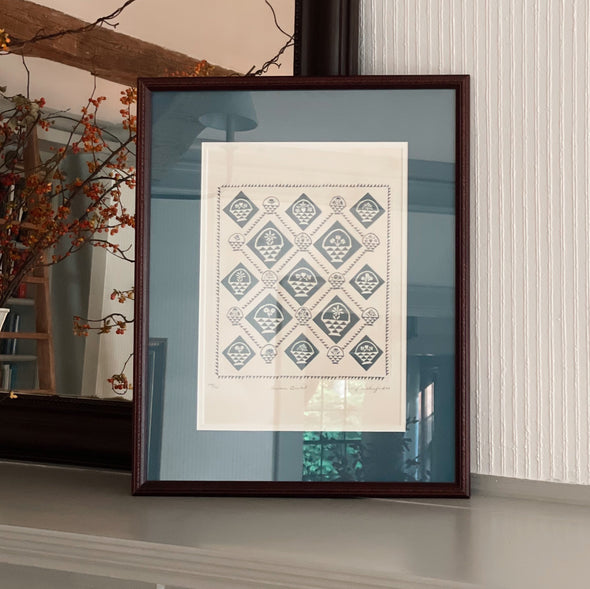 Framed Vintage Mary Rutherford Pencil Signed Quilt Pattern Art