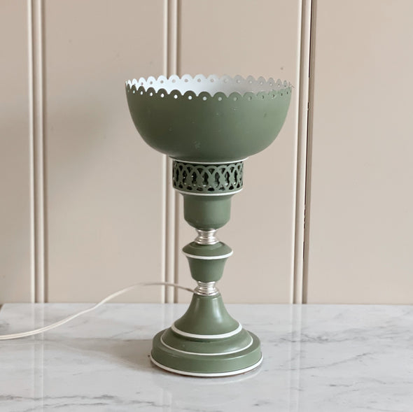 Vintage Mossy Green Scalloped Electric Lamp