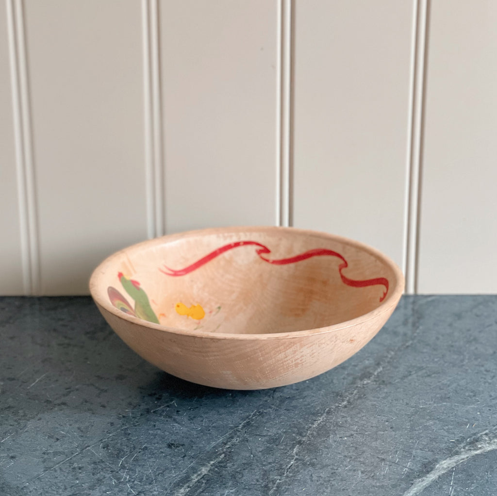 Rooster and Chicks Wooden Kitchen Bowl