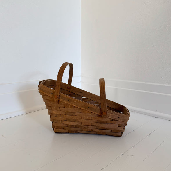 Vintage Handwoven Copper Riveted Slope Basket
