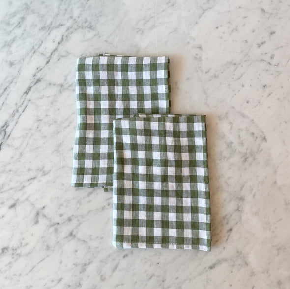 Bayberry Green Gingham Linen Napkin Set