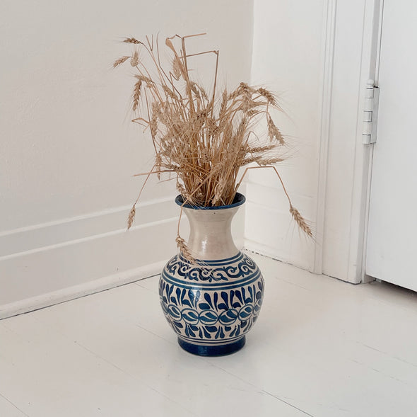 Hand Painted Blue and White Stoneware Vase