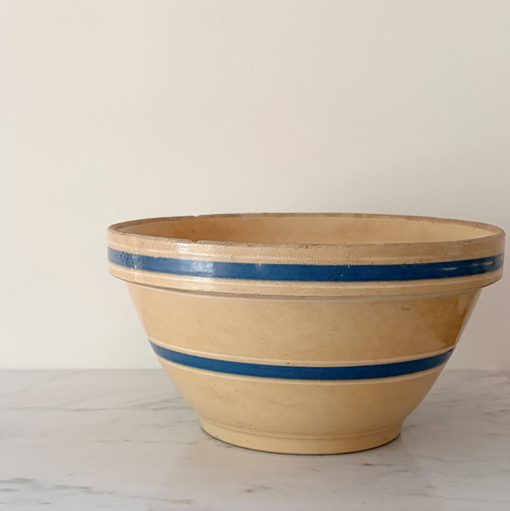 Vintage Blue Banded Yellowware Bowl