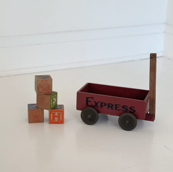 Petite Handmade North Pole Wagon and Vintage Blocks