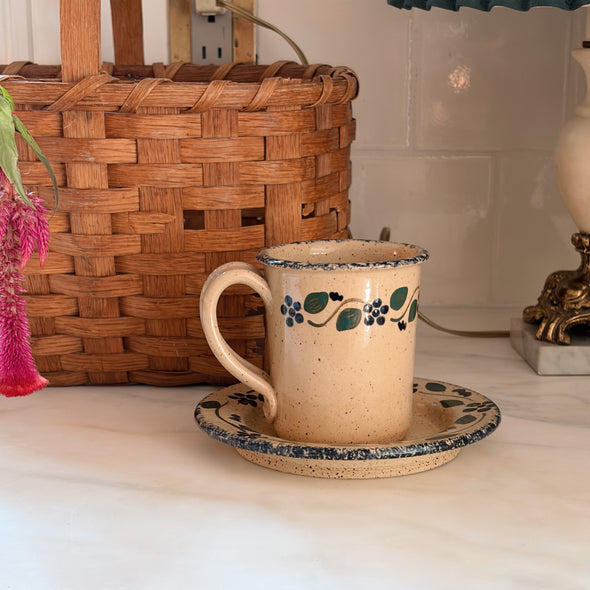 Vintage Stoneware Coffee Mug & Saucer Set