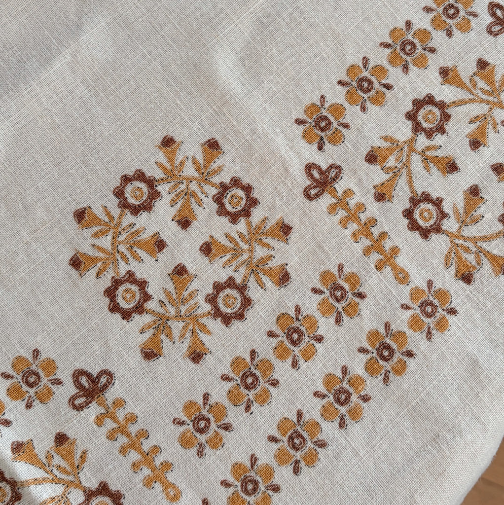 Vintage Block-Printed Linen Tablecloth