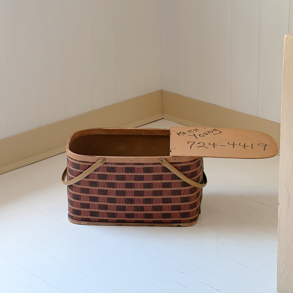 Mid-Century Checkered Picnic Basket