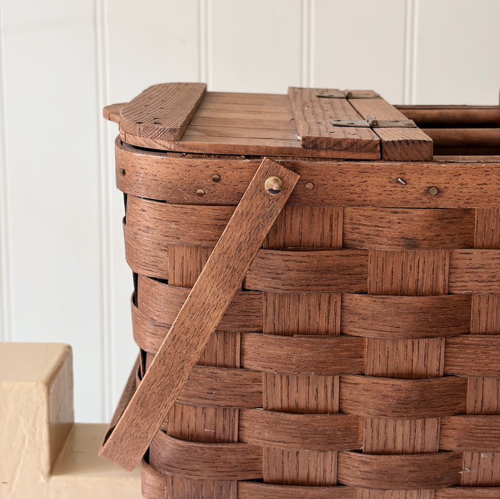 Vintage Slatted-Lid Picnic Basket