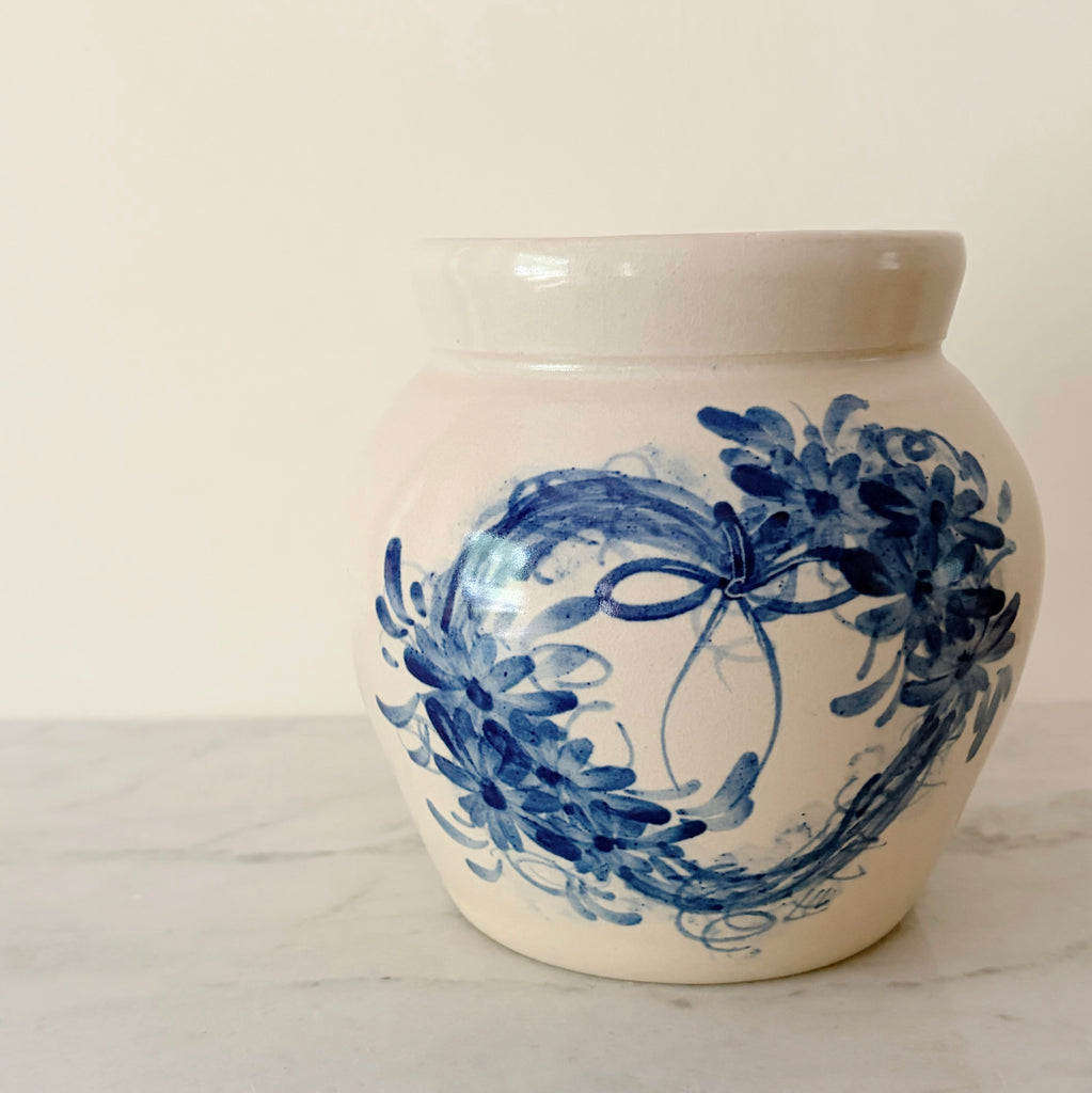 Hand-Painted Blue & White Stoneware Canister