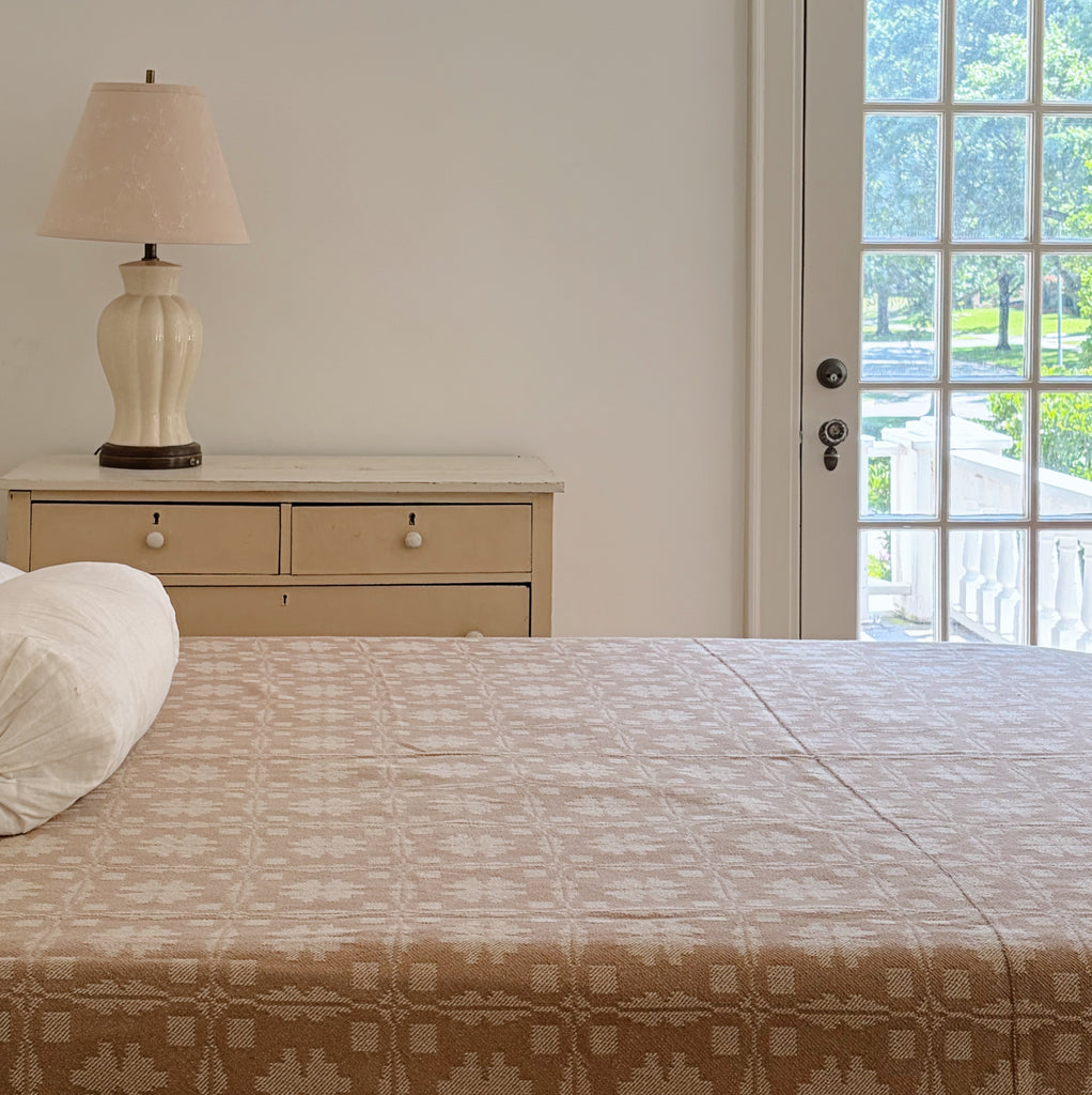 Antique Taupe and Ivory Jacquard Coverlet