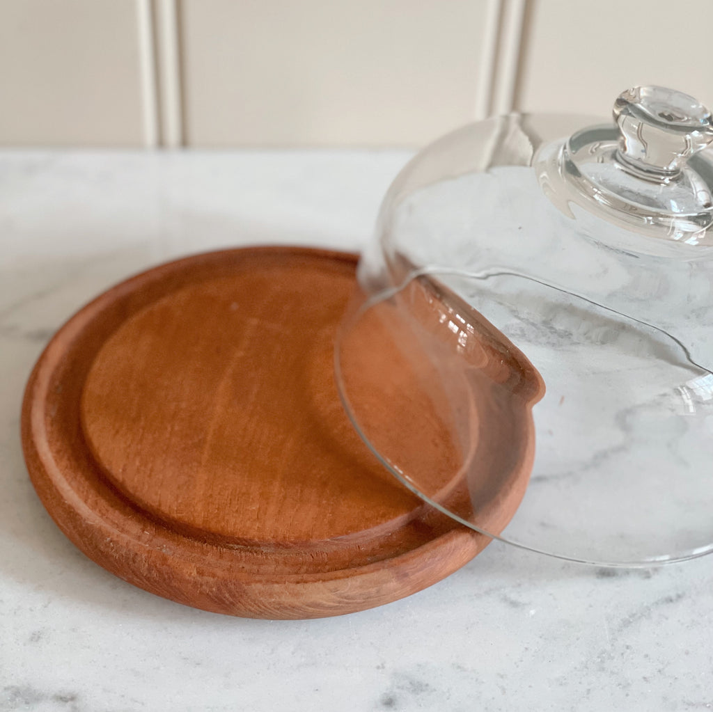 Glass and Teakwood Cheese Cloche