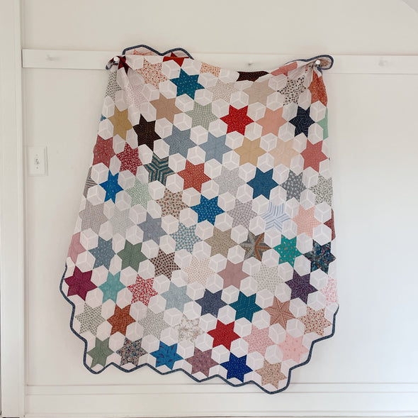 Vintage Hand-Sewn Six Pointed Star Quilt