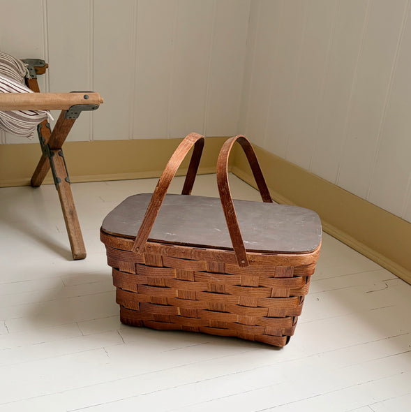 Vintage Woven Wood Picnic Basket