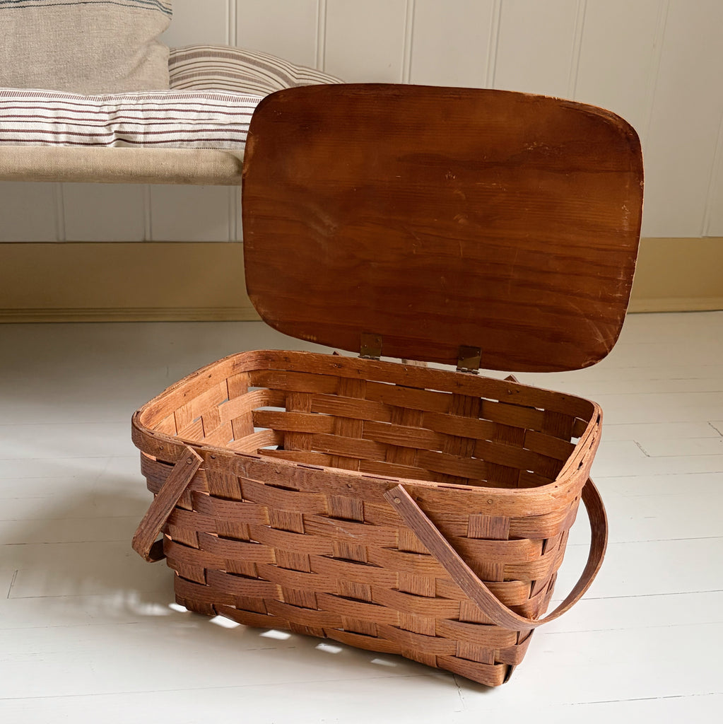 Vintage Woven Wood Picnic Basket