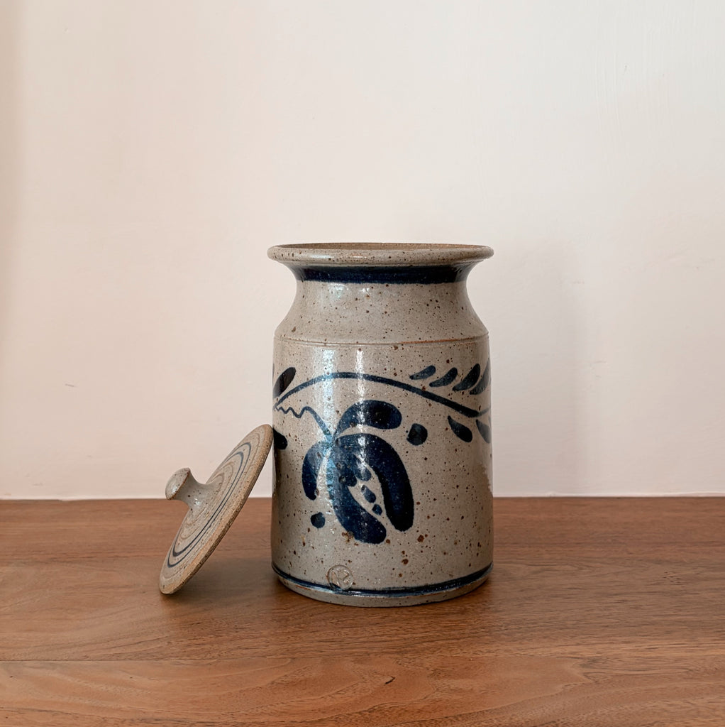 Hand-Painted Stoneware Lidded Canister