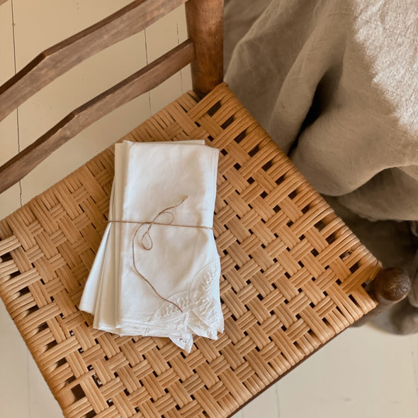 Set of Six Lace-Edged White Cotton Napkins