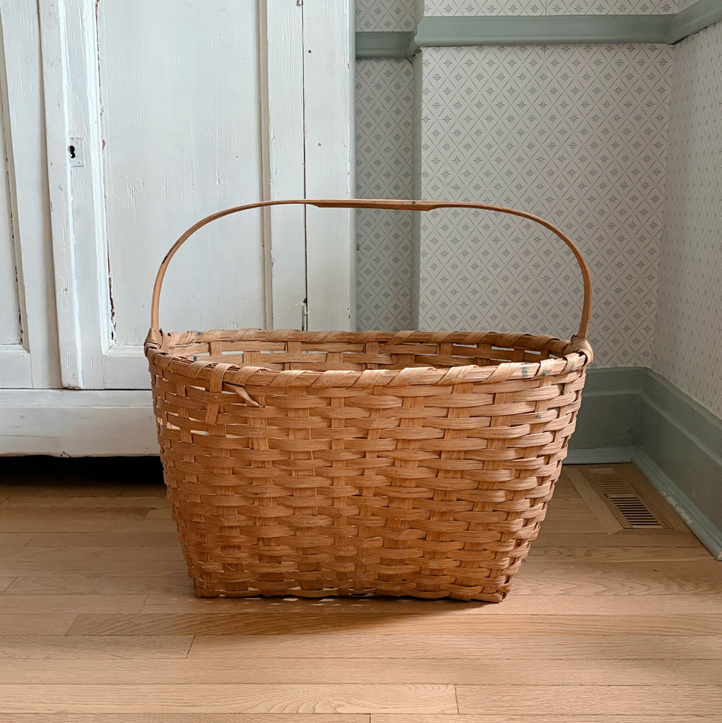 Vintage Hand-Woven Splint Gathering Basket