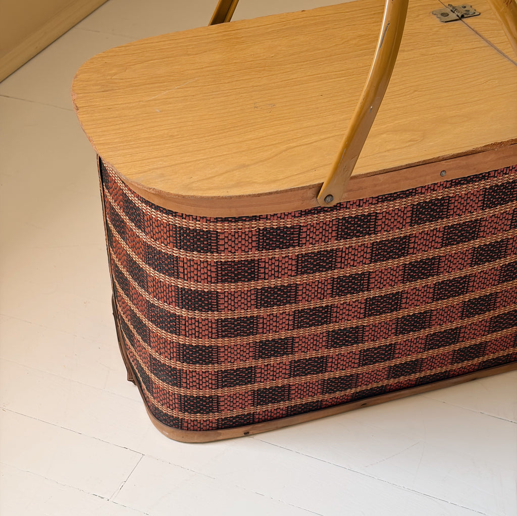 Mid-Century Checkered Picnic Basket